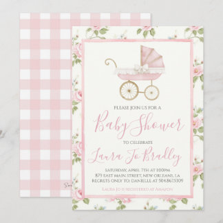 Pink Floral Girl Preppy Southern Baby Shower Invitation