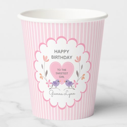Pink Floral Girls Birthday Paper Cups