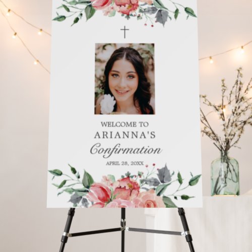 Pink Floral Girls Confirmation Photo Welcome Sign