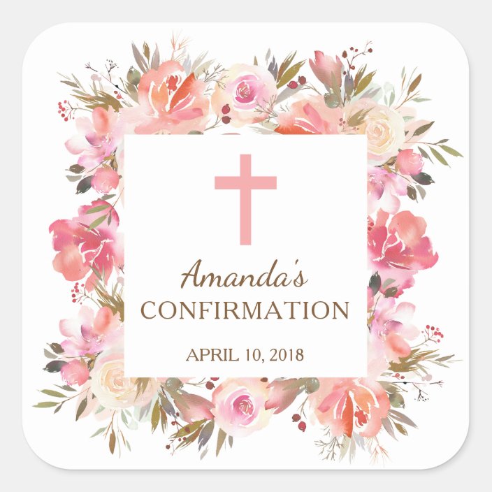 Pink Floral Girls Confirmation Sticker | Zazzle.com