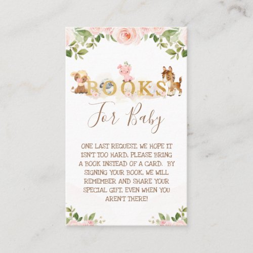 Pink Floral Girls Farm Baby Shower Book Request Business Card
