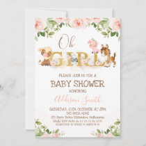 Pink Floral Girls Farm Themed Baby Shower Invitation