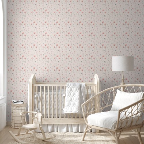 Pink Floral Girls Pattern Nursery  Wallpaper