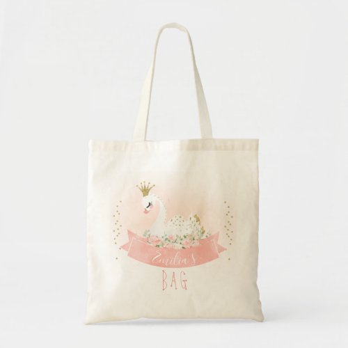 Pink Floral Girls Swan Princess Tote Bag