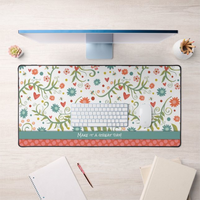 Pink Floral Girly Boho Modern Elegant  Desk Mat (Office 1)
