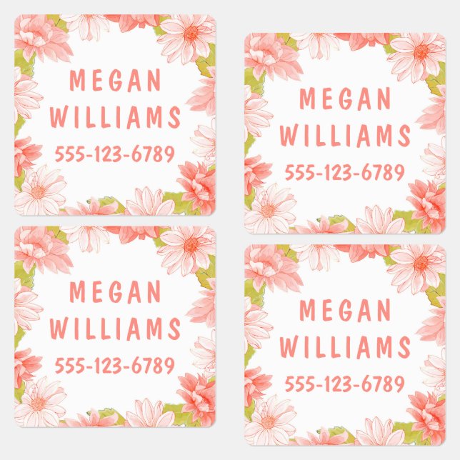Pink Floral Girly Personalized Name Clothing Labels (Group)