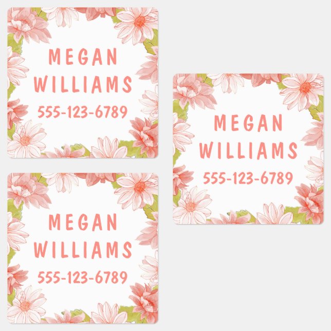 Pink Floral Girly Personalized Name Clothing Labels (Group)
