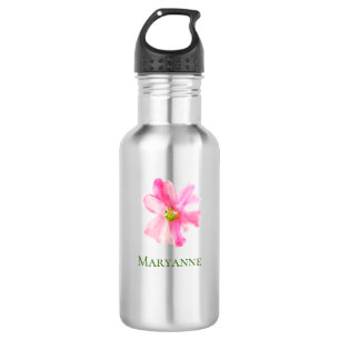 Pink Floral Girly Personalized Stainless Steel Water Bottle