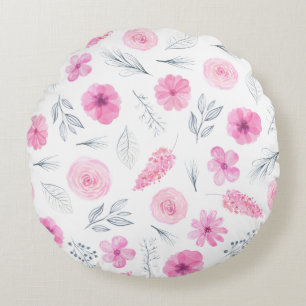 Pink Floral Girly Pretty For Her Roses Flowers Round Pillow