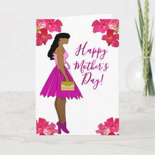 Pink Floral Glam Mom African American Mother's Day Card