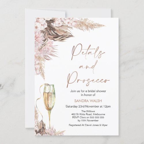 Pink Floral Glass Petals Prosecco Bridal Shower Invitation
