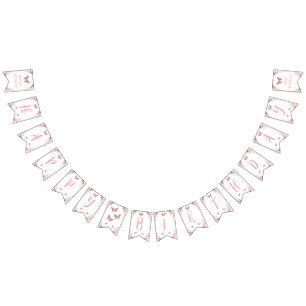 Pink Floral Glitter Butterfly Birthday Banner