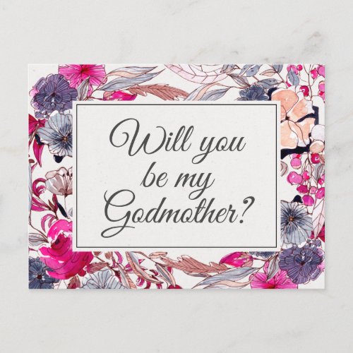 Pink Floral Godmother Proposal Card