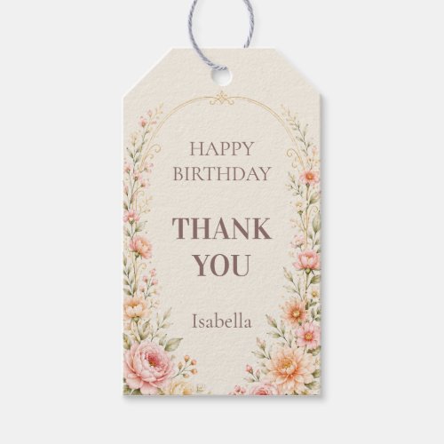 Pink Floral Gold Birthday Thank You Favor Tag