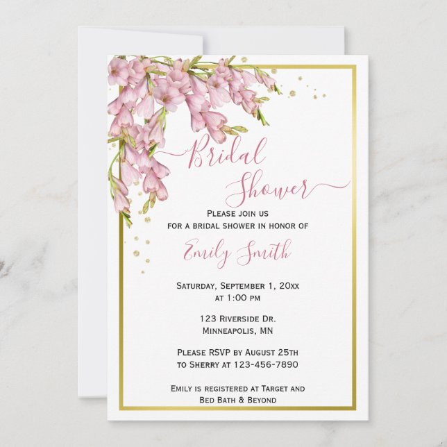 Pink Floral & Gold | Brial Shower Invitation (Front)