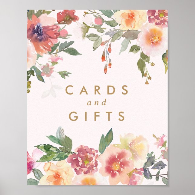Pink Floral Gold Bridal Cards and Gifts Sign (Front)