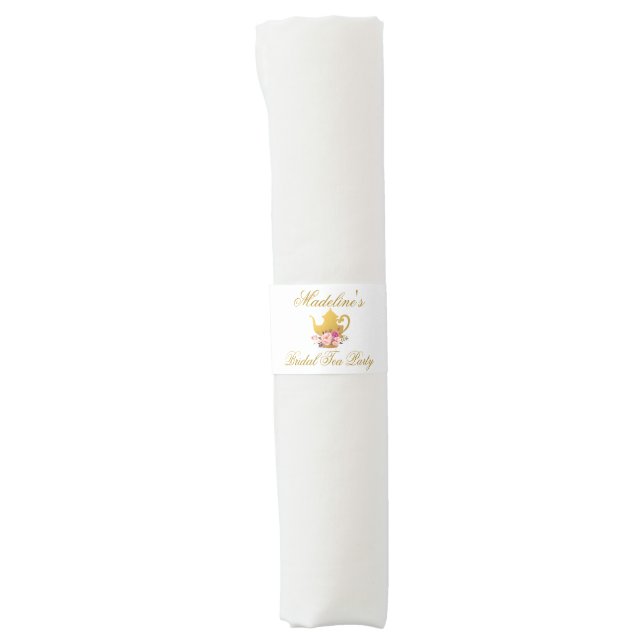 Pink Floral Gold Bridal Shower Tea Party Napkin Bands (Front)