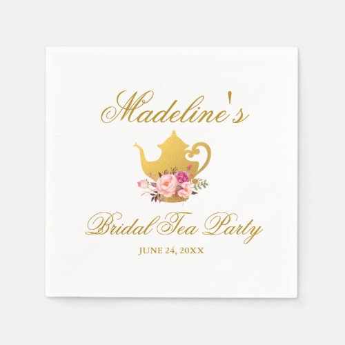 Pink Floral Gold Bridal Shower Tea Party Napkins