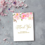 Pink Floral Gold Calligraphy Thank You Place Card<br><div class="desc">Thank you place cards for your bridal shower or other occasion. Pretty floral design with watercolor blush ping and gold flower arrangement and elegant gold,  swirly calligraphy. You can personalize the remaining text for your own special occasion and edit the font colors as you wish.</div>