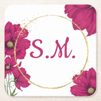 Pink Floral Gold Circle Coaster