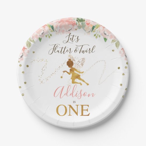Pink Floral Gold Fairy Birthday Party  Paper Plates
