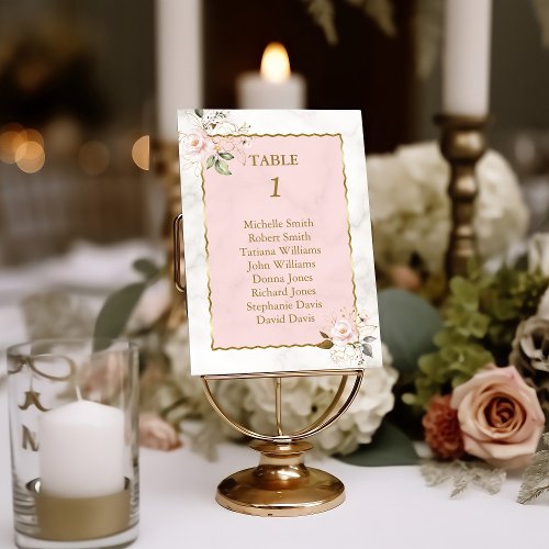 Pink Floral Gold Frame Baptism Seating Chart   Table Number