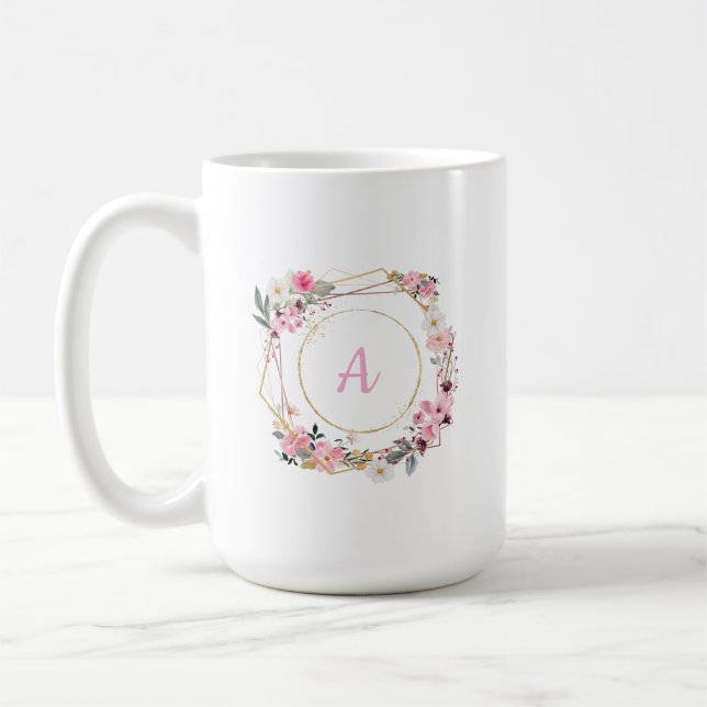 Pink Floral Gold Geometric Mug (Left)