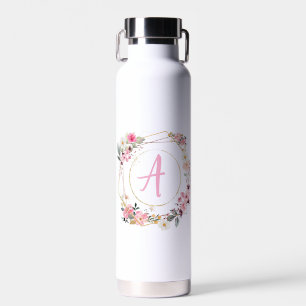 Pink Floral Gold Geometric Water Bottle
