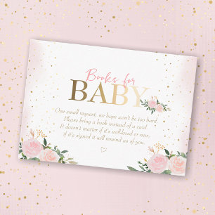 Pink Floral Gold Girl Baby Shower Books for Baby Enclosure Card
