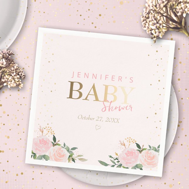 Pink Floral Gold Girl Baby Shower Napkins (Creator Uploaded)