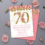 Pink Floral Gold Glitter 70th Birthday Party Invitation<br><div class="desc">Pink Floral Roses Gold Glitter 70th birthday party invitation for a 70 year old woman with modern writing and gold glitter.</div>