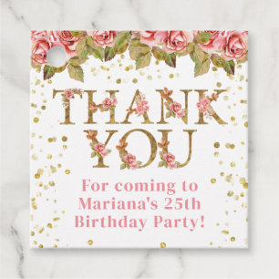 Pink Floral Gold Glitter Birthday Party Favors Favor Tags