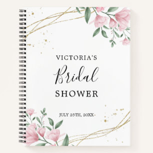 Pink Floral Gold Glitter Bridal Shower Gift List Notebook