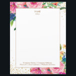 Pink Floral Gold Glitter Letterhead<br><div class="desc">Letterhead printed on a sheet with with beautiful pink watercolor floral and gold glitter. Contact me for assistance with your customizations or to request additional matching or coordinating Zazzle products for your stationery or office needs.</div>