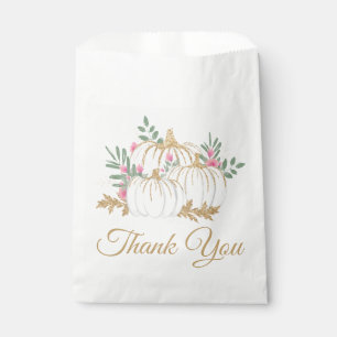 Pink Floral Gold Glitter Pumpkin Fall Thank You Favor Bag