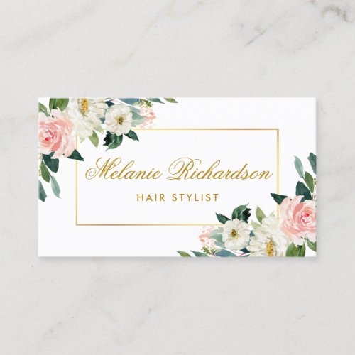 Pink Floral Gold Hair Stylist Appointment Card