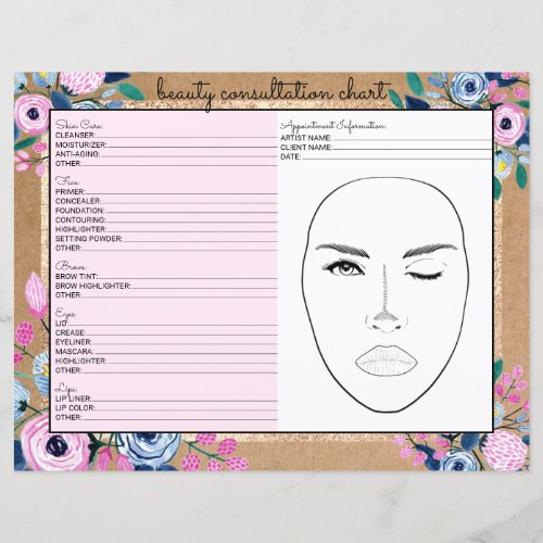 Pink Floral Gold Kraft Paper Beauty Consultation
