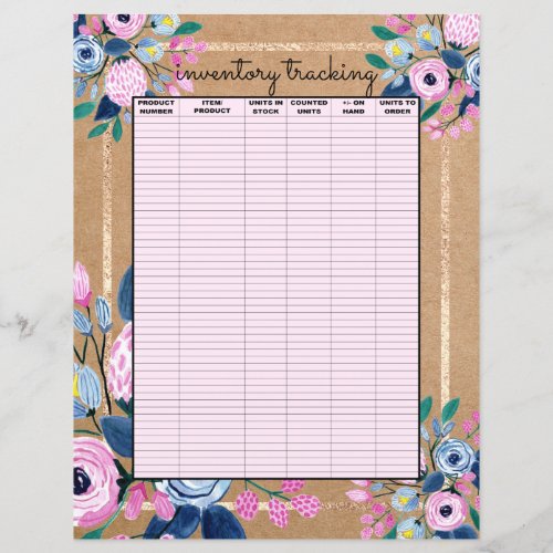 Pink Floral Gold Kraft Paper Business Inventory