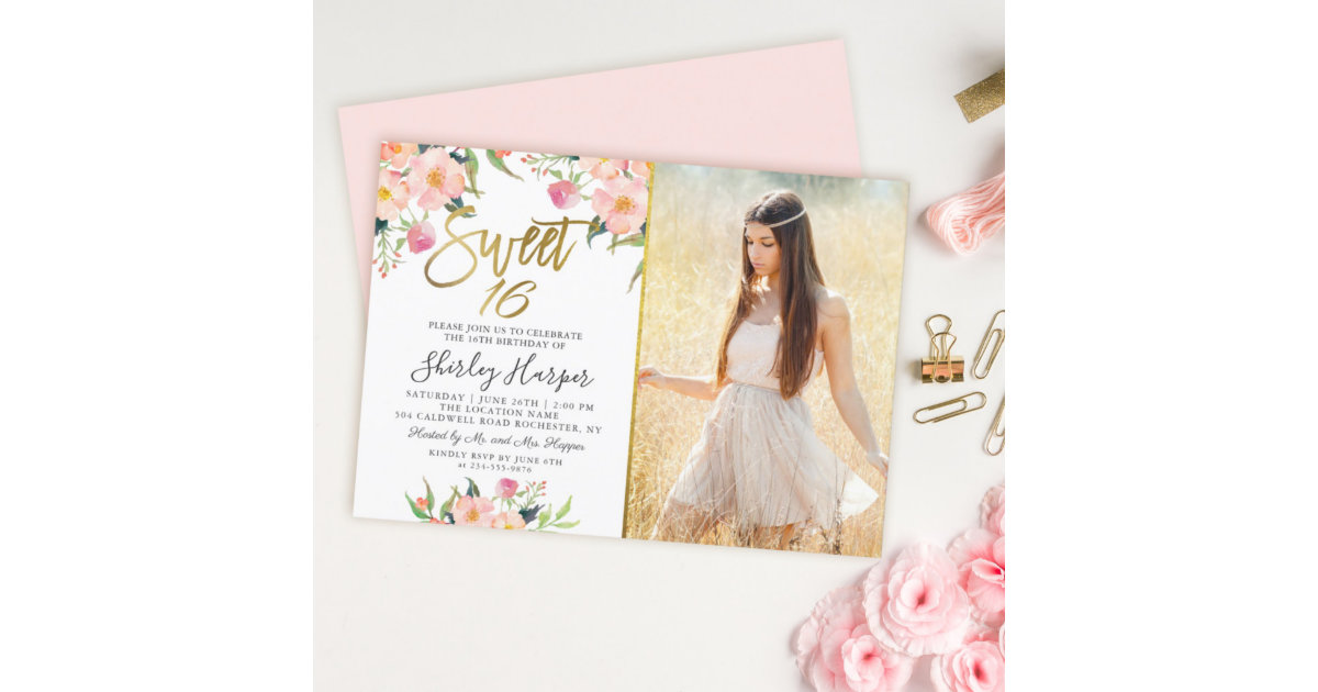 Sweet 16 Boho Dusty Pink Floral 16th Birthday Invitation