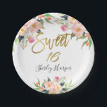 Pink Floral Gold Script Sweet Sixteen 16 Birthday Paper Plates<br><div class="desc">Pink Floral Gold Script Sweet Sixteen 16 Birthday Paper Plate</div>