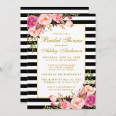 Pink Floral Gold Striped Bridal Shower Invitation (Front/Back)