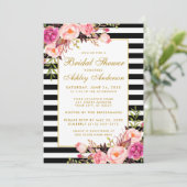 Pink Floral Gold Striped Bridal Shower Invitation (Standing Front)