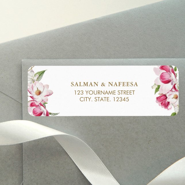 Pink Floral Gold Wedding Label (Creator Uploaded)