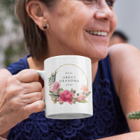 Pink Floral Gold Wreath Best Great Grandma Ever Coffee Mug