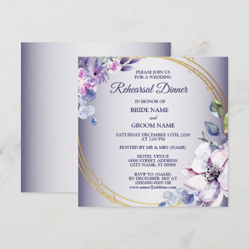Pink Floral Golden Purple Wedding Rehearsal Dinner