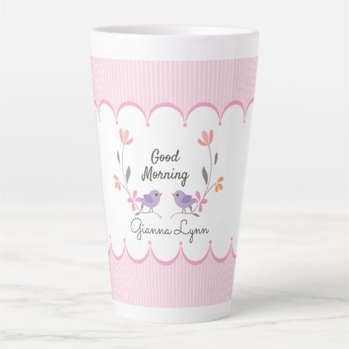 Pink Floral Good Morning Monogrammed Latte Mug