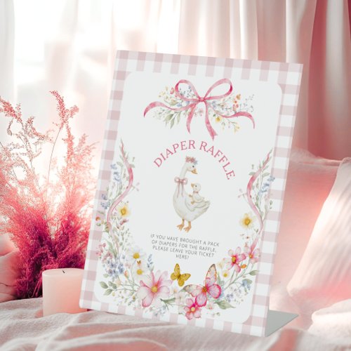 Pink Floral Goose Baby Showe Diaper Raffle Sign