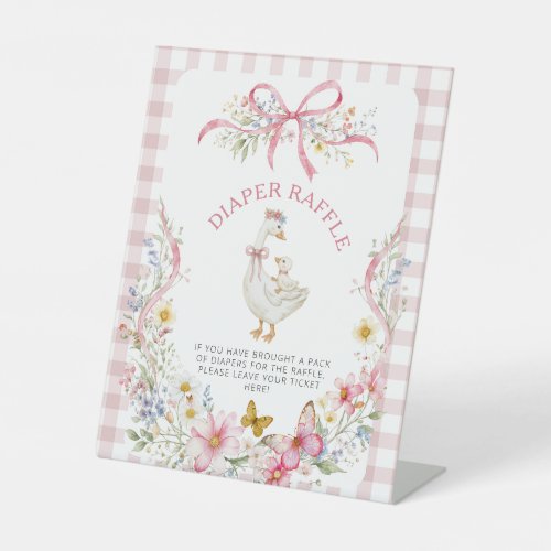 Pink Floral Goose Baby Showe Diaper Raffle Sign