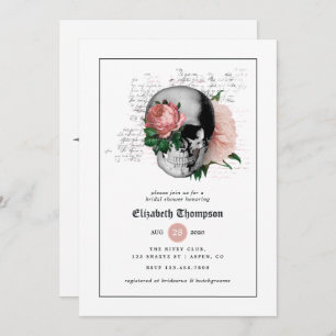 Pink Floral Gothic Skeleton Bridal Shower Invitation