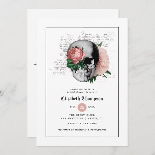 Pink Floral Gothic Skeleton Bridal Shower Invitation